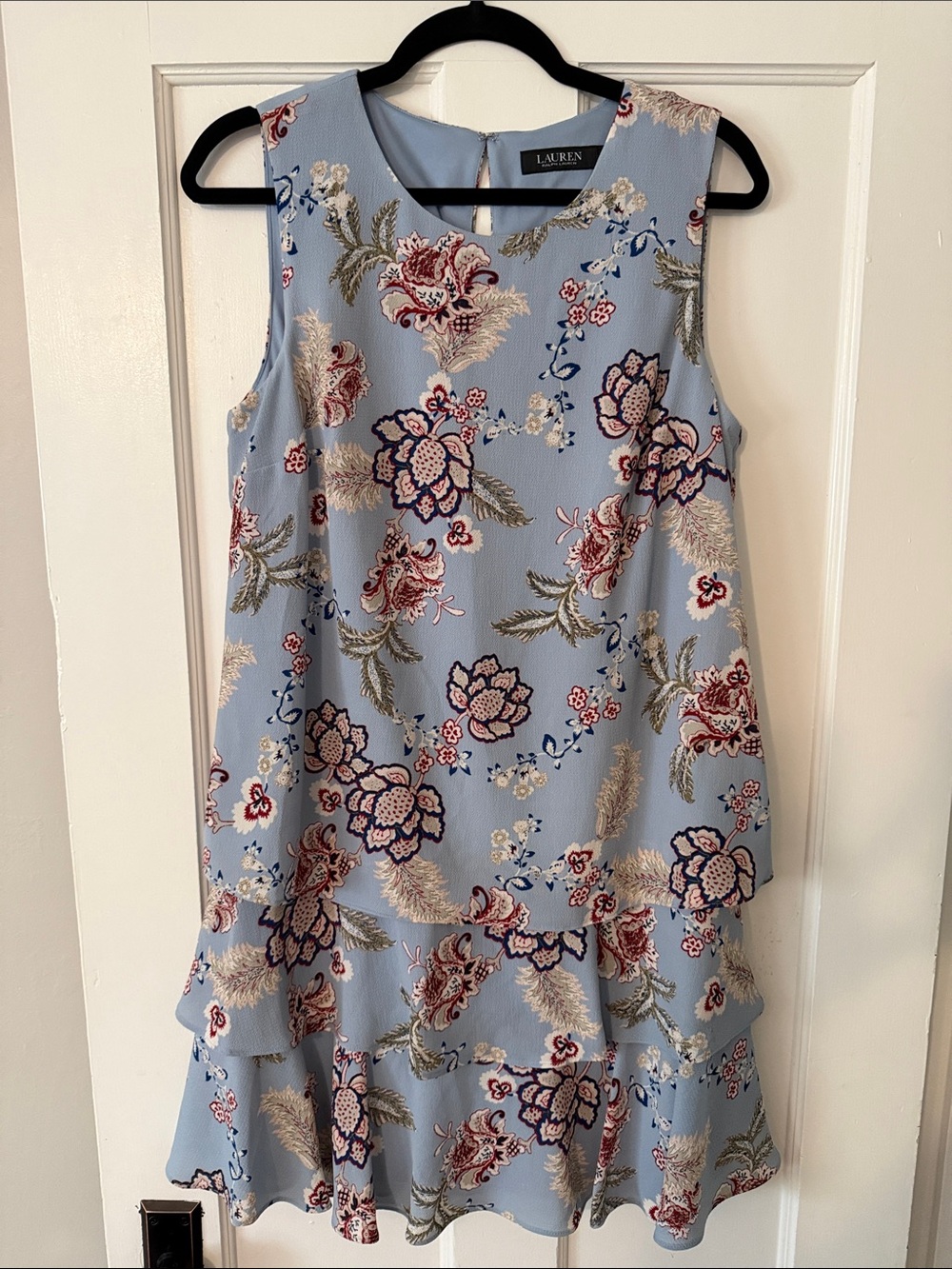 Lauren Ralph Lauren Light Blue Floral Tiered Shift Dress